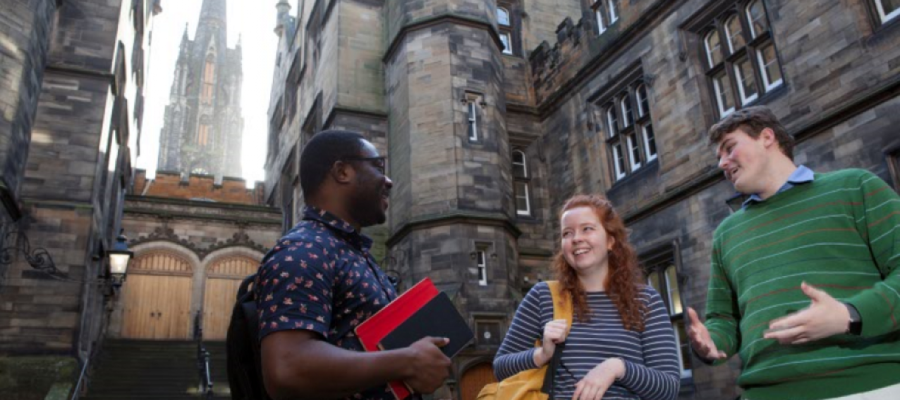 Divinity students Emmanuel Ojeifo, Stephen Dolan and Kursty Munro in the New College quad