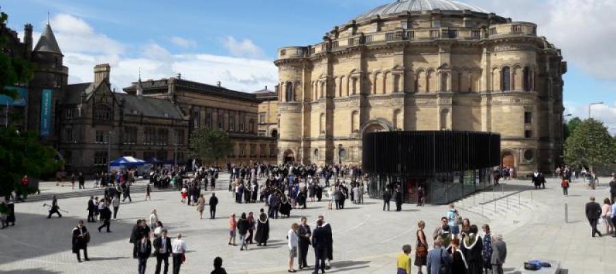 Students outside McEwan Hall