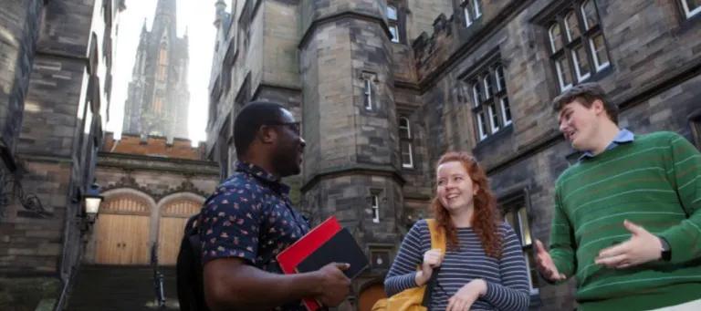 Divinity students Emmanuel Ojeifo, Stephen Dolan and Kursty Munro in the New College quad