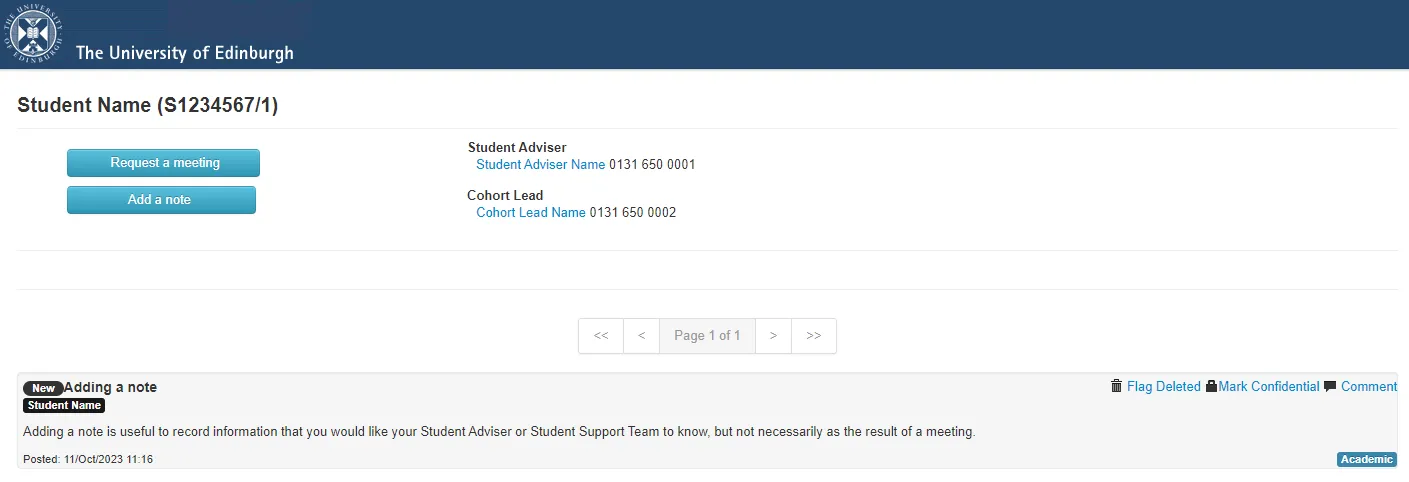 Screenshot showing how a note is displayed once added. 
