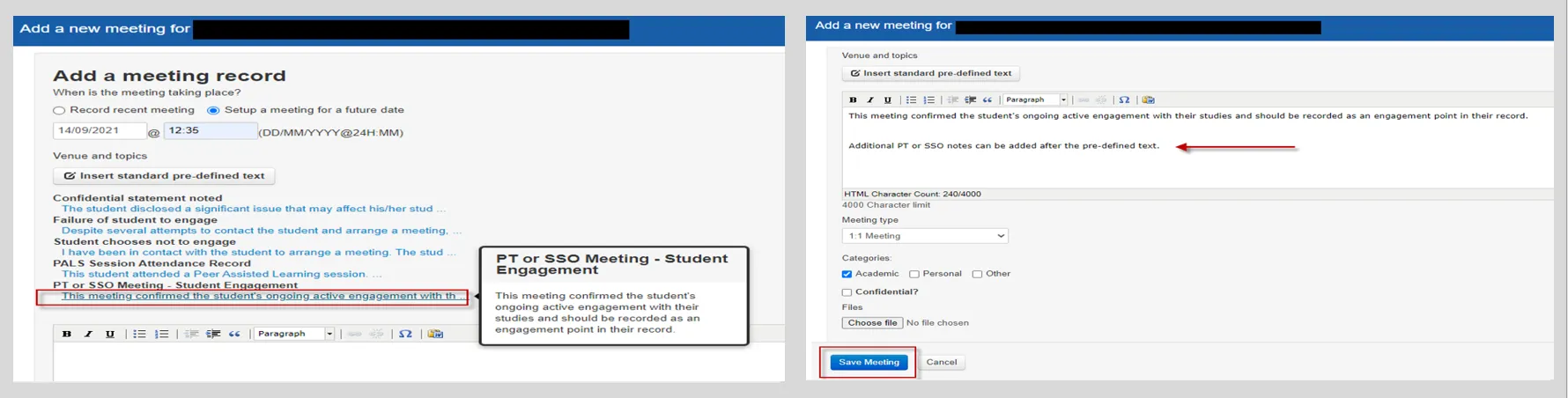 Add Meeting Record screen shot