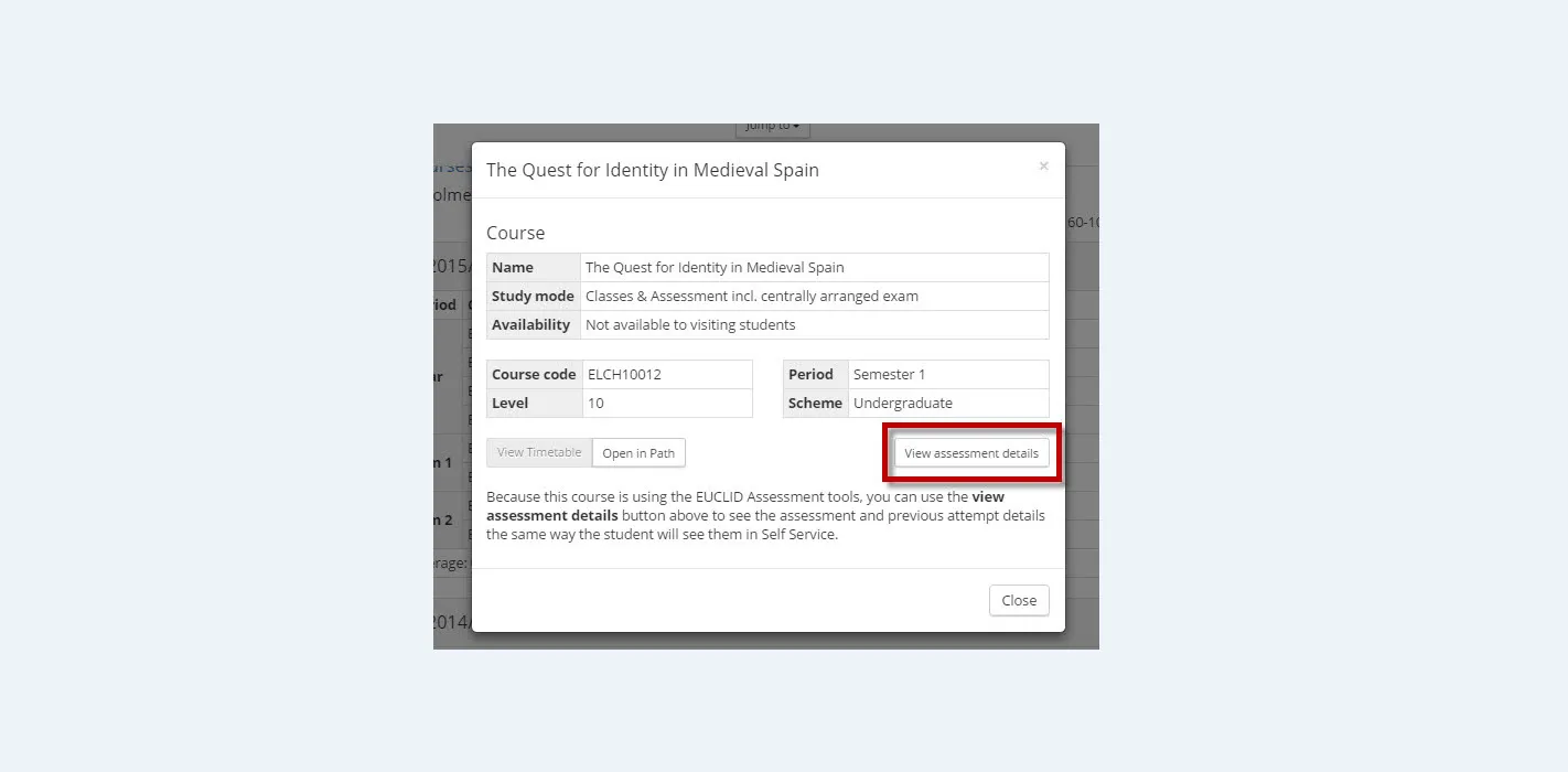 student hub assessment view