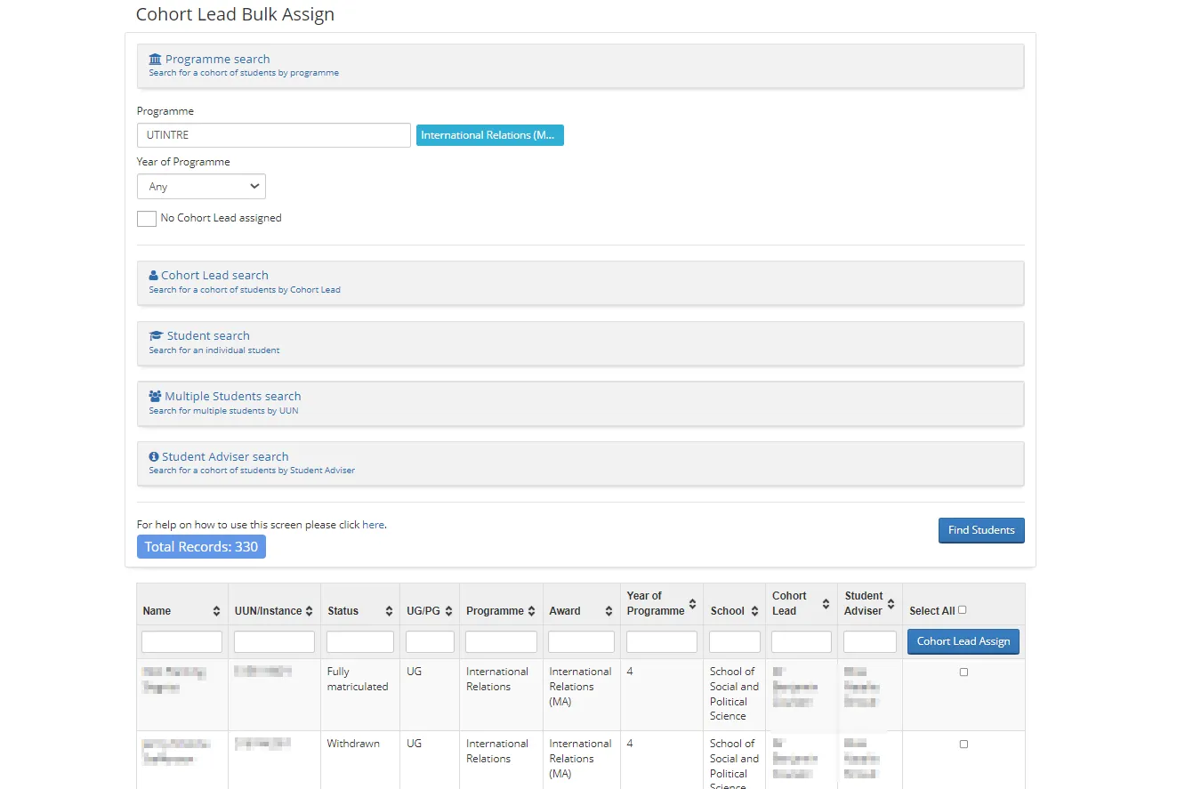 Screenshot showing list generated after you have used the main menu search function. Programme search in this example.