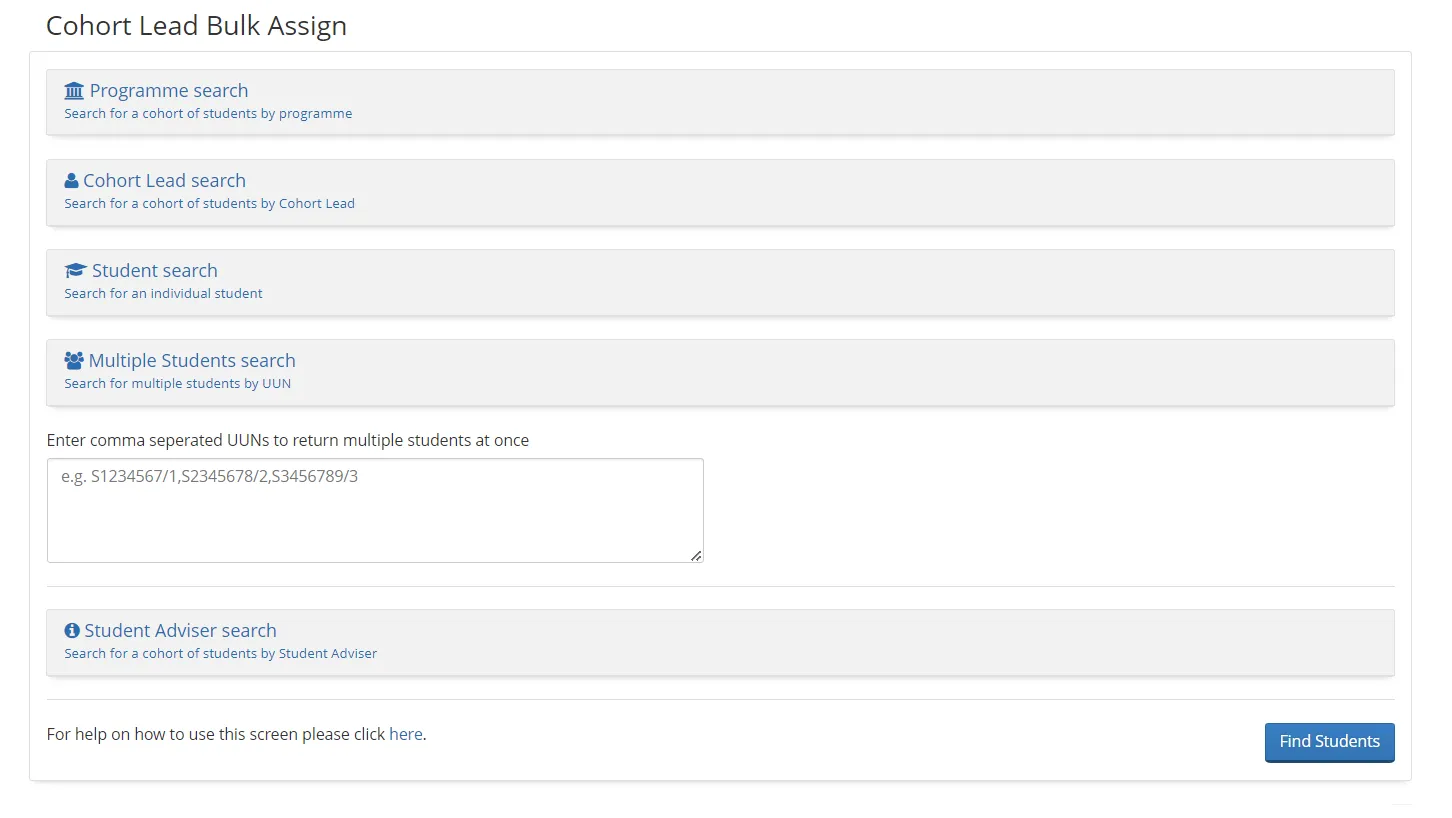 Screenshot showing how to search for multiple students.