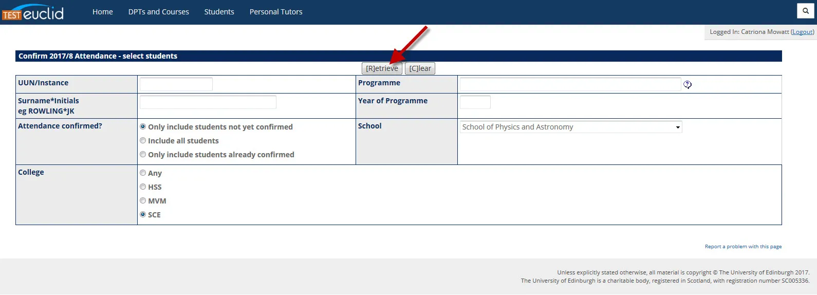 Select which students you wish to view