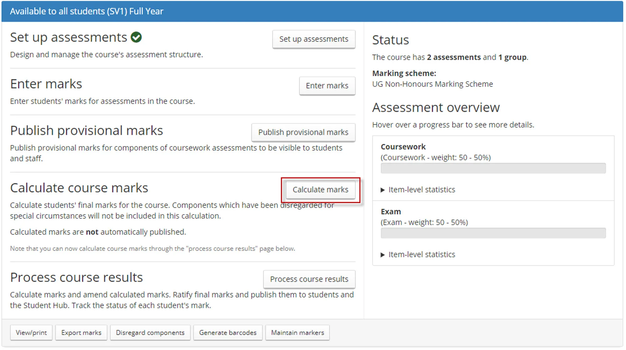 Calculate Process course results