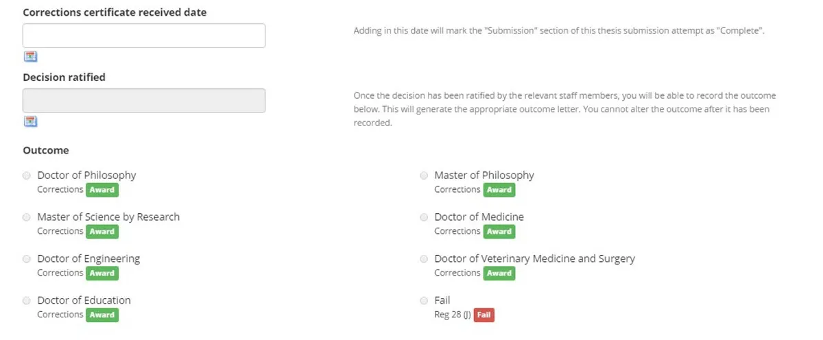 Image of corrections outcome screen
