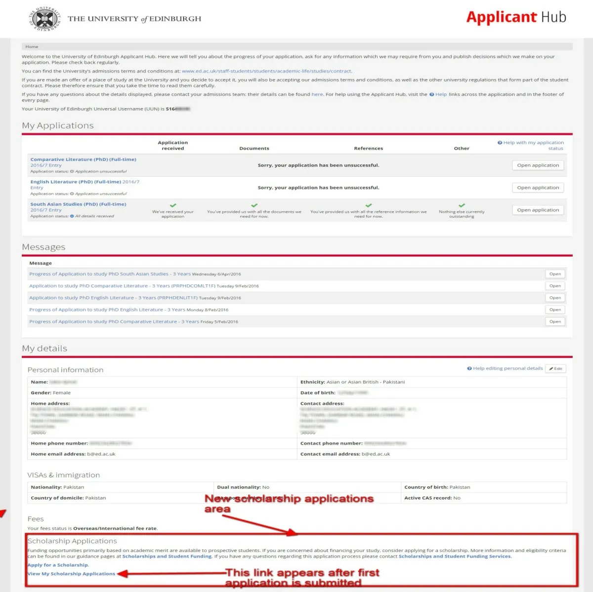 Image of applicant hub scholarships link