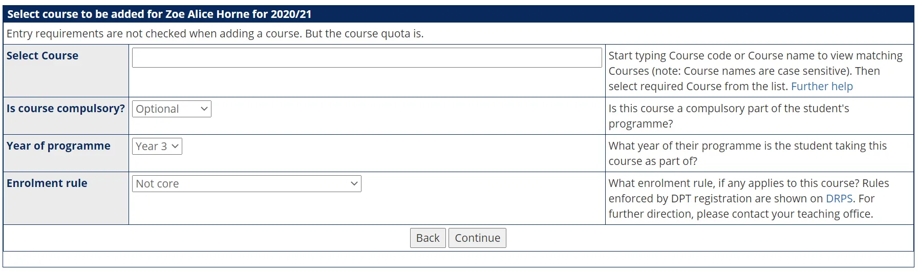 To add a course, search for it by name or course code