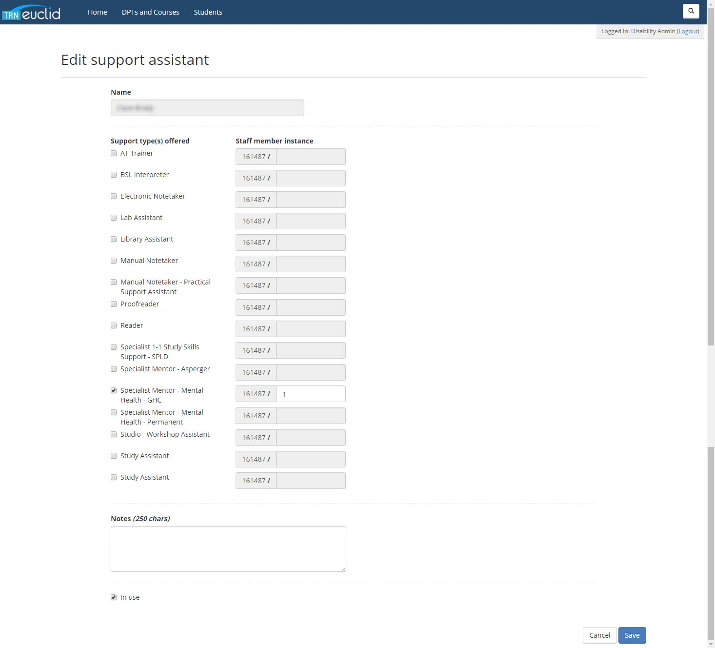 edit staff support role details