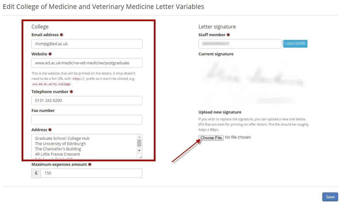Image of letter maintenance edit screen
