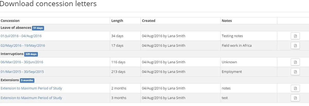 Image of downloadable letters screen against the student hub