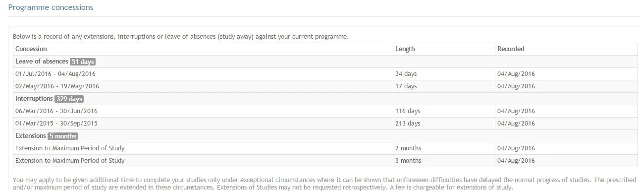 Image of student hub programme concessions screen