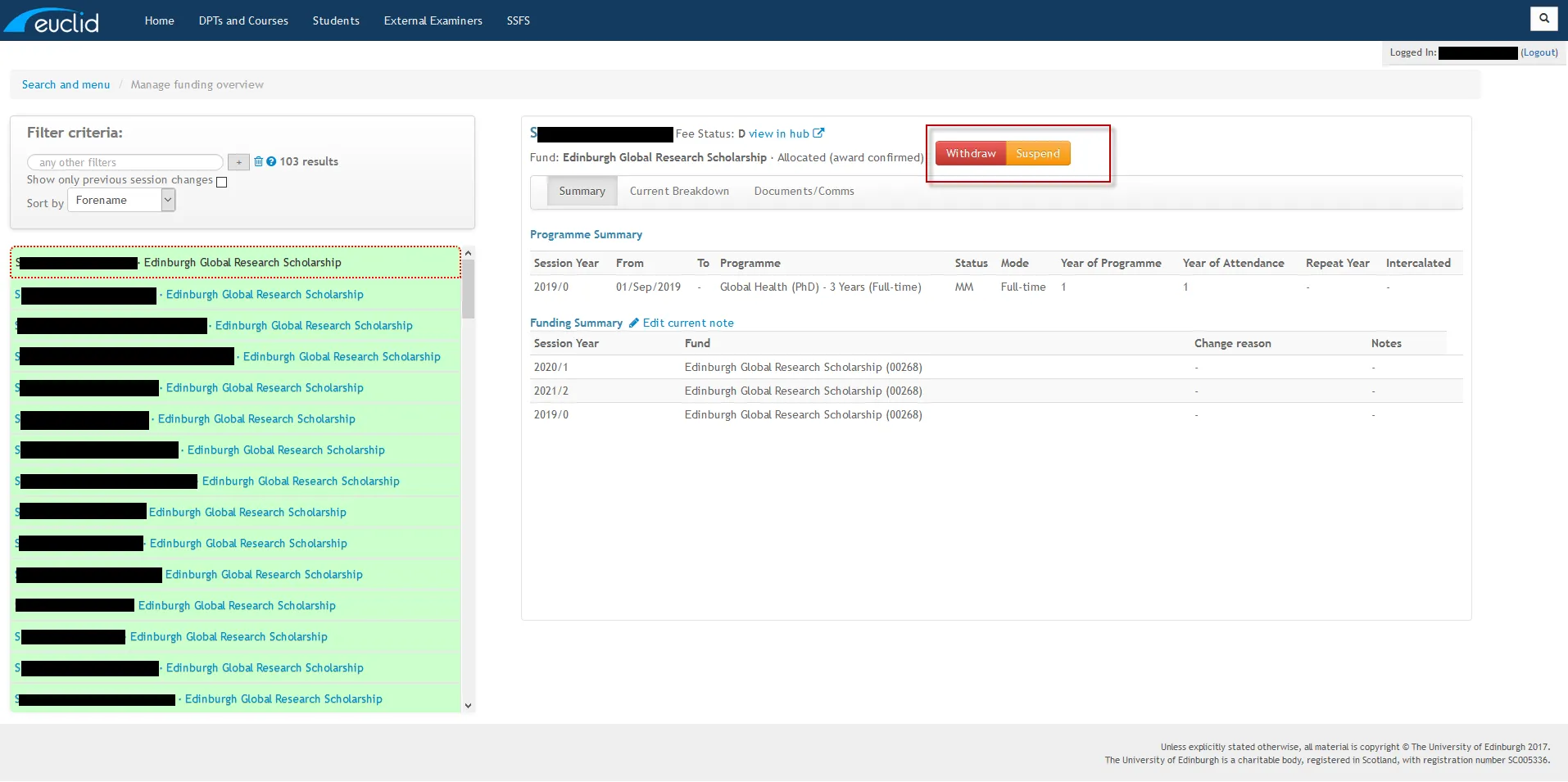 manage funding withdraw