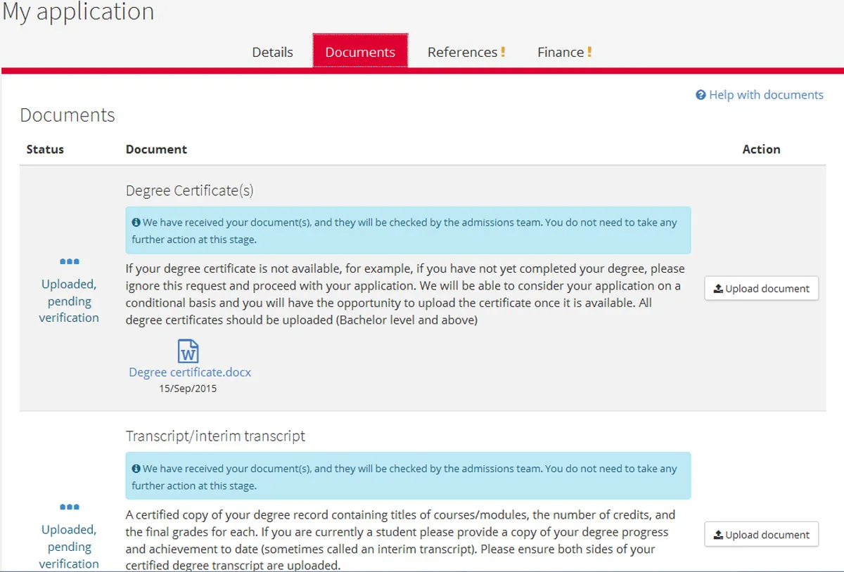 My application document tab image top