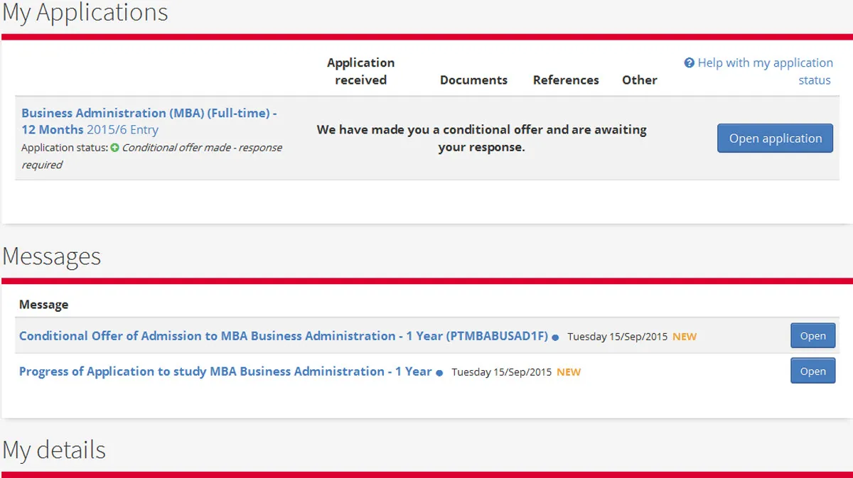 My applications screen image top