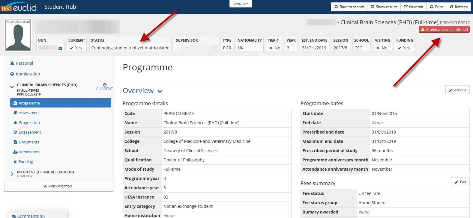 Record showing unconfirmed attendance