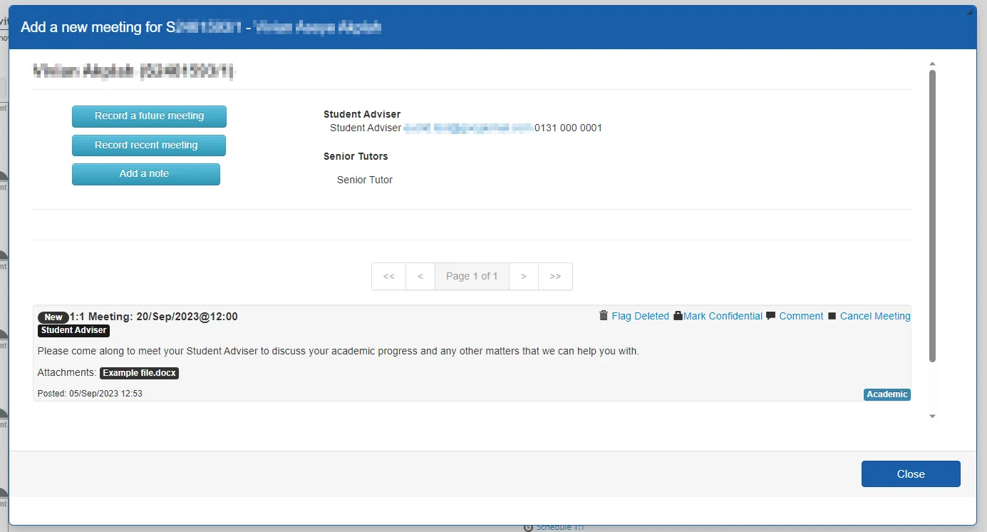 Screenshot of Add a new meeting pop up showing confirmation of meeting set up. 