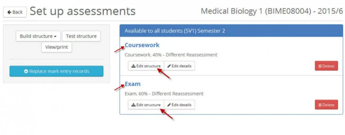 Set up assessments edit
