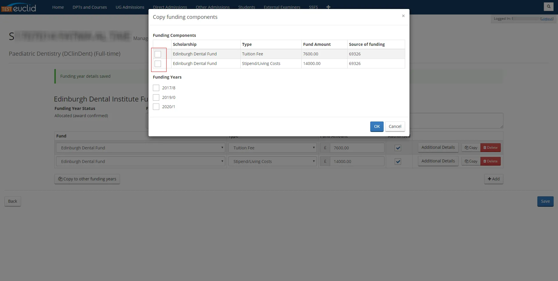 Select components to copy