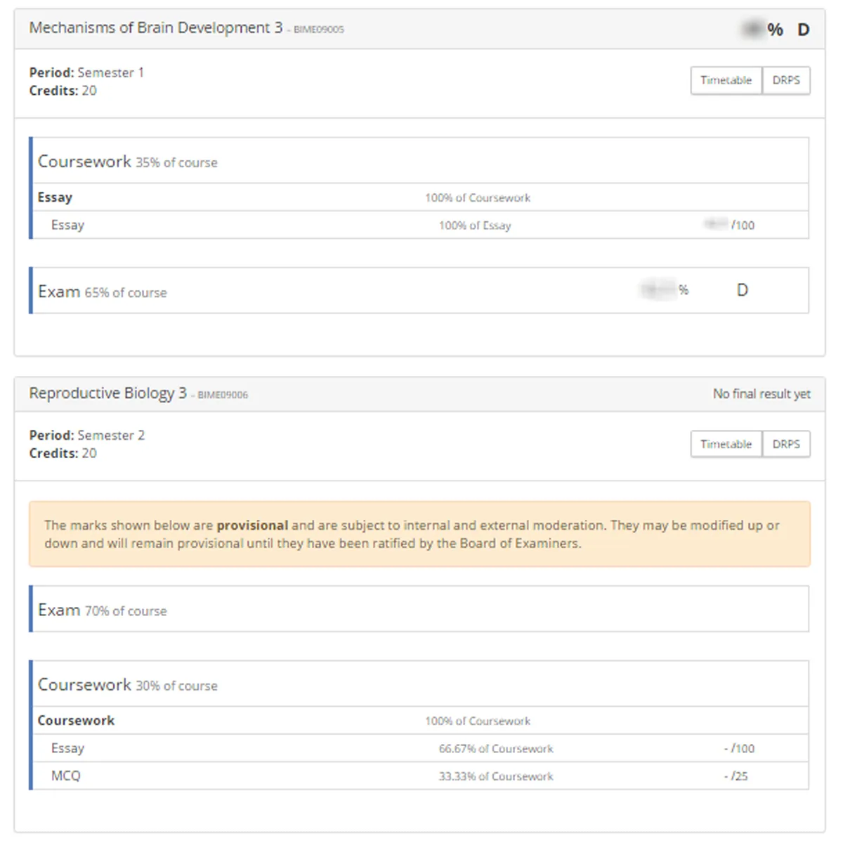 ​Student View of Marks 