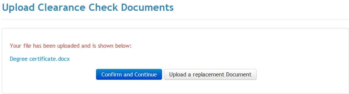 Confirm selected document for upload image