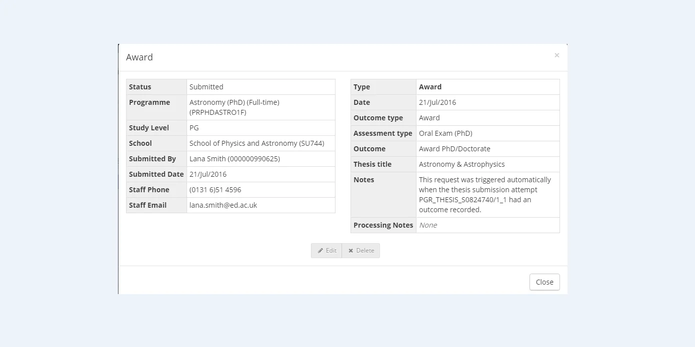 award information and details