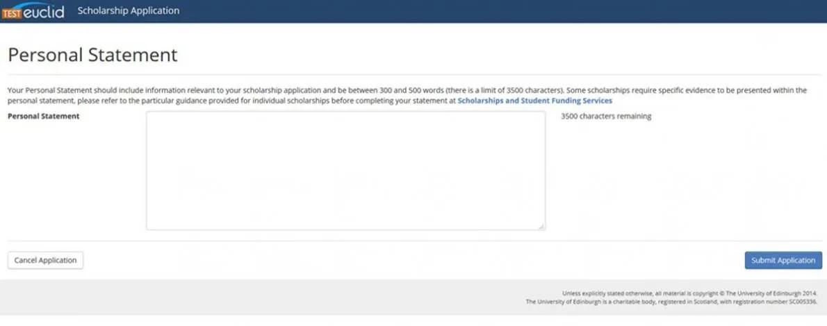 Personal statement page screenshot