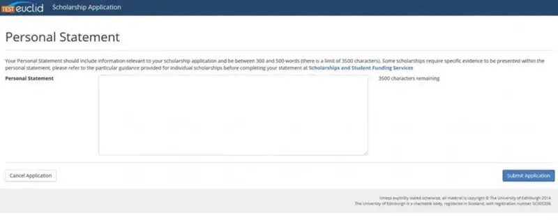 Personal statement page screenshot