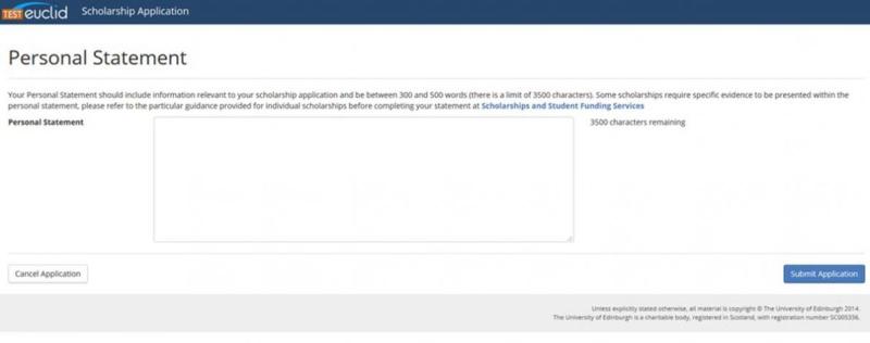 Personal statement page screenshot