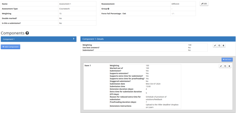 Screenshot of the Assessment Setup screen