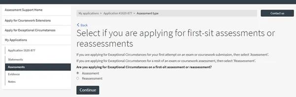 Select first sit or reassessment