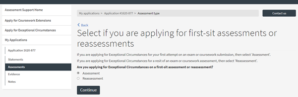 Select first sit or reassessment