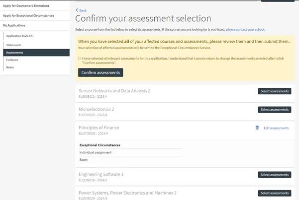 Confirm assessments