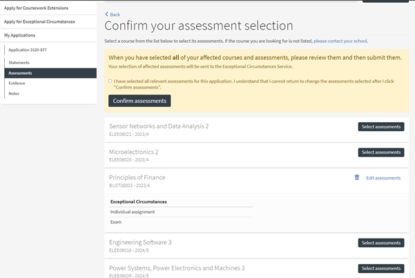 Confirm assessments