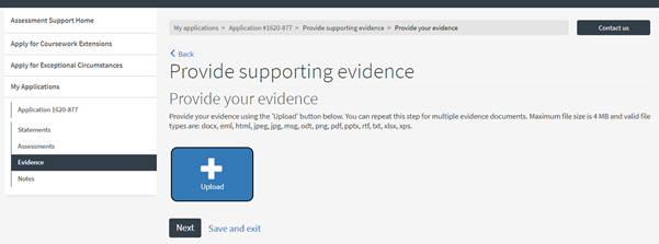 Upload evidence