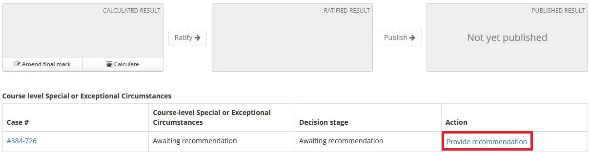 Provide Recommendation link for a course