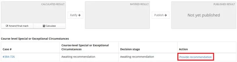 Provide Recommendation link for a course