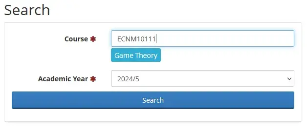 Enter Course Code and Academy Year to search for course instance