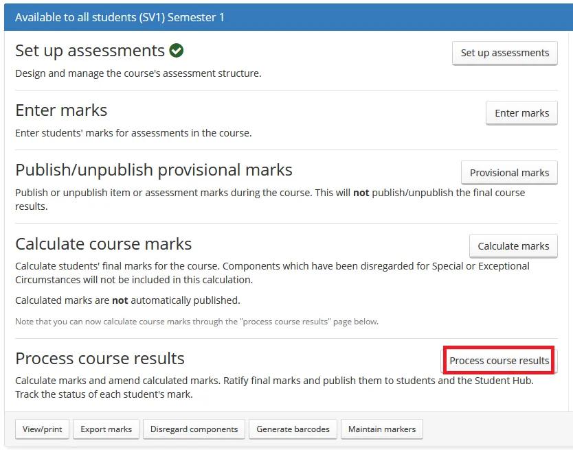 Process Course Results button location