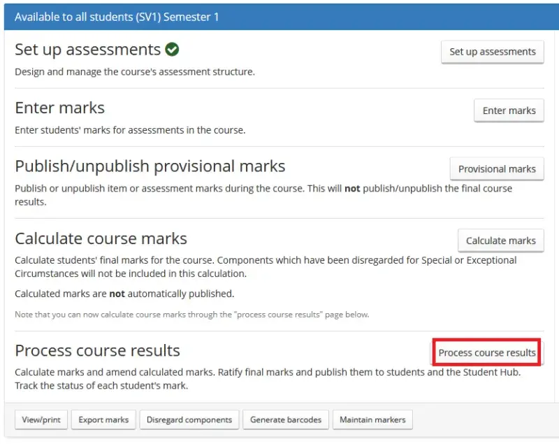 Process Course Results button location