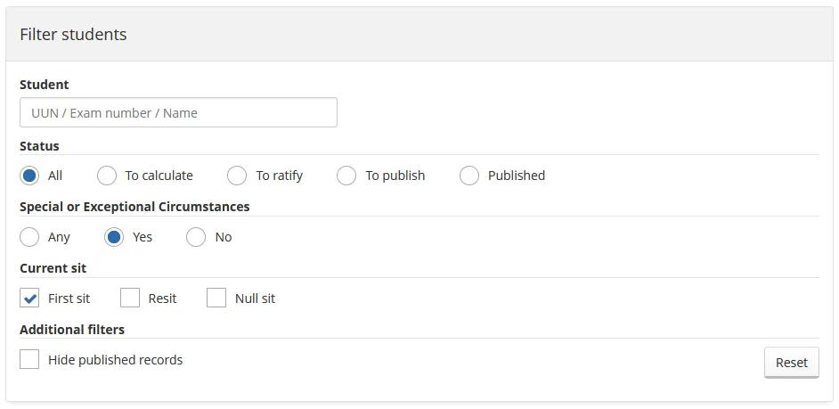 Use the filter options to find students