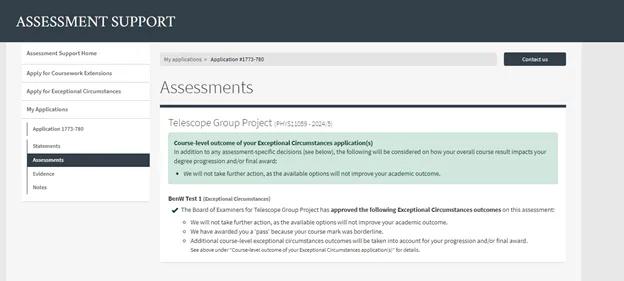 Student view of outcomes