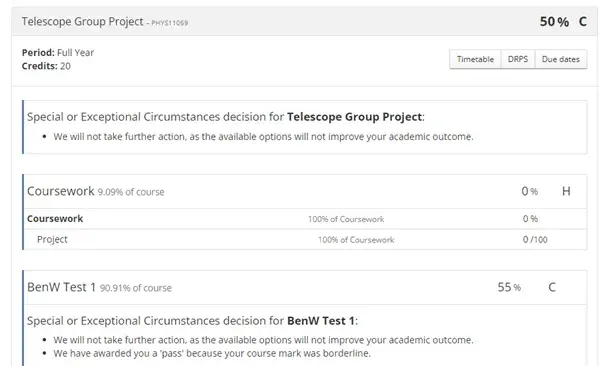 Student view of outcomes in Student Self Service