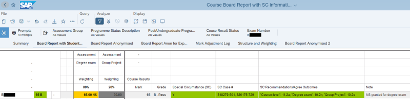 Example of the colours in Course Board report