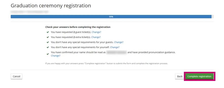 The final page will provide you with a summary of the information you have provided. You can make changes by clicking the relevant Change? link 