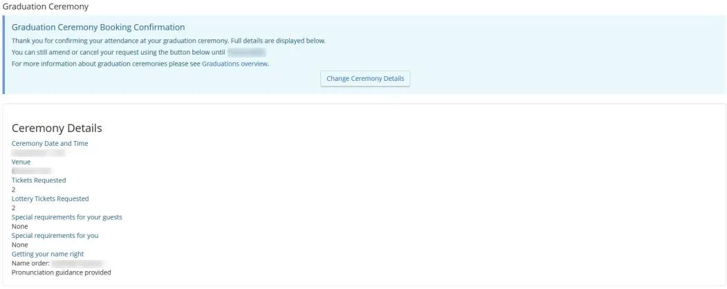 The registration form is editable within your MyEd ‘Student Self Service’ channel until graduation registration closes on the date shown.