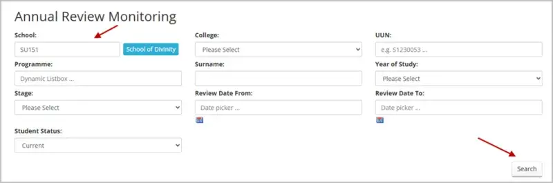 ANNUAL REVIEW MONITORING SEARCH CRITERIA