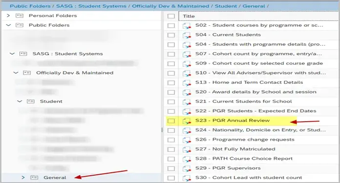 annual review bi suite folder location