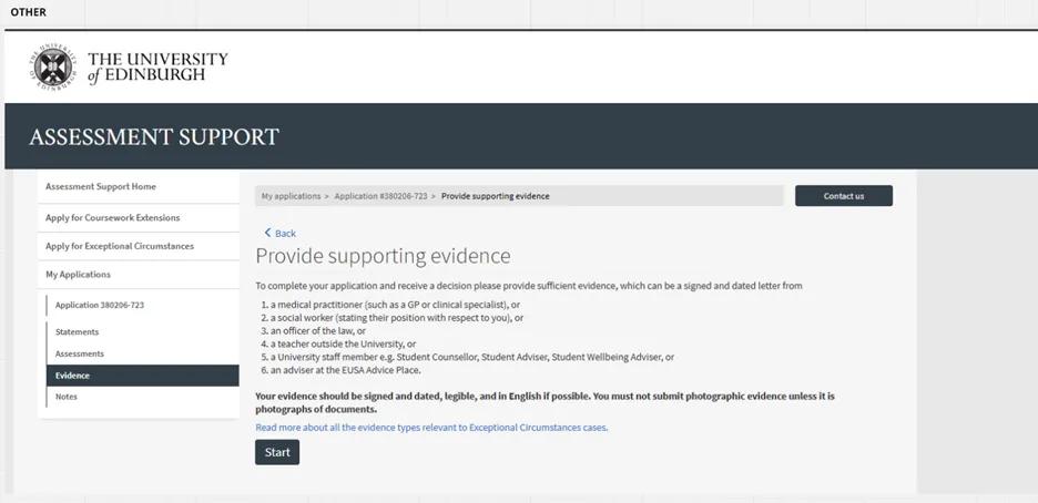 Screenshot of "Provide Supporting Evidence" page - Other